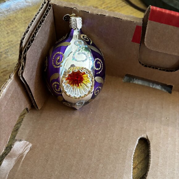 Old World Christmas ornament Triple Indent Reflector Purple teardrop blown - Picture 1 of 2